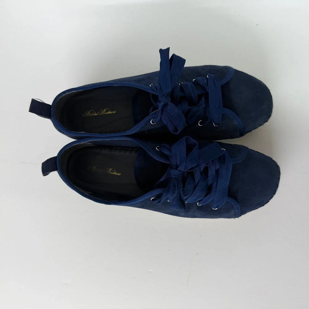 Brooks Brothers Navy Blue Suede Espadrille Sneakers Lace Up Flats Women 7.5